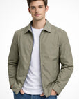 Men's blue harrington jacket with check lining and zip front