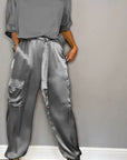women's tailored satin two-piece set