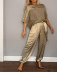 women's tailored satin two-piece set