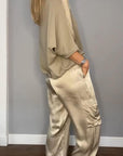women's tailored satin two-piece set