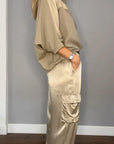 women's tailored satin two-piece set