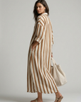 Women’s blue women's striped maxi shirt dress v-neck