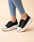 women's knit platform lace-up sneakers