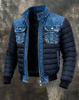 Men's denim quilted puffer bomber jacket with thermal insulation