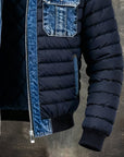Men's denim quilted puffer bomber jacket with thermal insulation