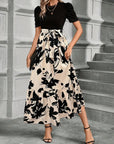Maxi Dress A-Line Silhouette Bow-Tie Waist Botanical Print Cotton Women 1