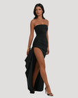 Maxi Dress Black Strapless High Slit Elegance 0