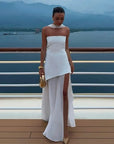 Maxi Dress High Slit Asymmetrical Hem Modern Design Evening Wear 0