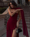 Maxi Dress High Slit Asymmetrical Hem Modern Design Evening Wear 7