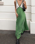 Maxi Dress V-Neck Bold Contrast Design Flattering Silhouette Modern Style Women 0