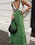 Maxi Dress V-Neck Bold Contrast Design Flattering Silhouette Modern Style Women 2