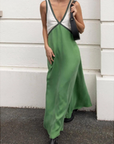 Maxi Dress V-Neck Bold Contrast Design Flattering Silhouette Modern Style Women 4