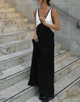 Maxi Dress V-Neck Bold Contrast Design Flattering Silhouette Modern Style Women 6