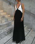 Maxi Dress V-Neck Bold Contrast Design Flattering Silhouette Modern Style Women 7