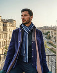 men's royal blue wool blend slim fit coat with detachable collar