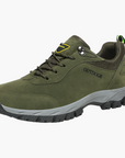 Men's waterproof hiking shoes in grey with cushioned sole and trail grip