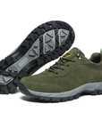 Men's waterproof hiking shoes in grey with cushioned sole and trail grip