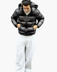 men's black quilted puffer jacket with high collar urban style