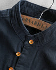 Men's mandarin collar shirt long sleeve in navy blue