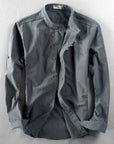 Men's mandarin collar shirt long sleeve in navy blue