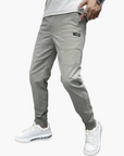 Men's stretch cargo pants slim tapered fit in black