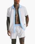 Men's Summer Set Short Sleeve Shirt Drawstring Shorts Lightweight Casual 0
