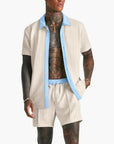Men's Summer Set Short Sleeve Shirt Drawstring Shorts Lightweight Casual 3