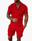 Men's Summer Two-Piece Set Short Sleeve V-Neck Zipper Lightweight Casual Wear 4