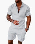 Men's Summer Two-Piece Set Short Sleeve V-Neck Zipper Lightweight Casual Wear 7