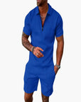 Men's Summer Two-Piece Set Short Sleeve V-Neck Zipper Lightweight Casual Wear 8