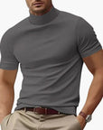 Men's T-Shirt Short Sleeve Turtleneck Fitted Body Plain Design Casual Wear 8