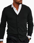 Men's V-Neck Knit Cardigan in dark red — relaxed button-through style for winter