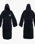 Men's black hooded dressing gown cosy fleece full-length loungewear