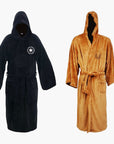 Men's black hooded dressing gown cosy fleece full-length loungewear