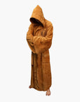 Men's black hooded dressing gown full-length fleece loungewear