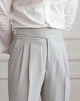 Men's pleated trousers high waist adjustable waistband in black