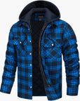 Men's Yellow Blue Check Flannel Jacket hooded quilted winter