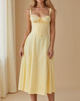 Midi Dress Corset Design Fitted Top Flowing Skirt Elegant Women 11