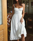 Midi Dress Ruffle Hem Sleeveless Low Cut Regular Fit Elegant Style Women 4