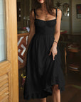 Midi Dress Ruffle Hem Sleeveless Low Cut Regular Fit Elegant Style Women 8