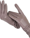Women's red faux leather gloves with wool lining