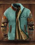 Light Brown Western Fleece Jacket ethnic pattern cosy winter
