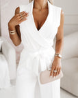 Women’s white women's v-neck jumpsuit wide leg