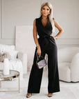 Women’s white women's v-neck jumpsuit wide leg