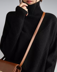 Women's cashmere turtleneck jumper in beige, cashmere and wool blend, elegant winter knitwear
