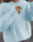 Women's cashmere jumper in blue, 100% premium cashmere, classic fit luxury winter knitwear