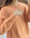 Women's cashmere jumper in blue, 100% premium cashmere, classic fit luxury winter knitwear