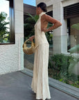 Pleated Set Halter Neckline Wide-Leg Silhouette Elegant Design Evening Wear 1