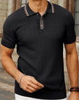 Polo Shirt Short Sleeve Striped Collar Relaxed Fit 3