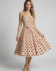 Women’s beige women's polka dot midi dress vintage